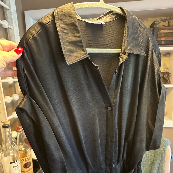 Black Satin Tie Waist Jumpsuit - Picture 1 of 5